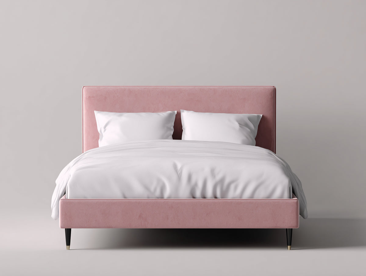 Camas dobles tapizadas en terciopelo - 210 x 170 x 110 cm - rosa claro - cabecero rectangular y diseño moderno