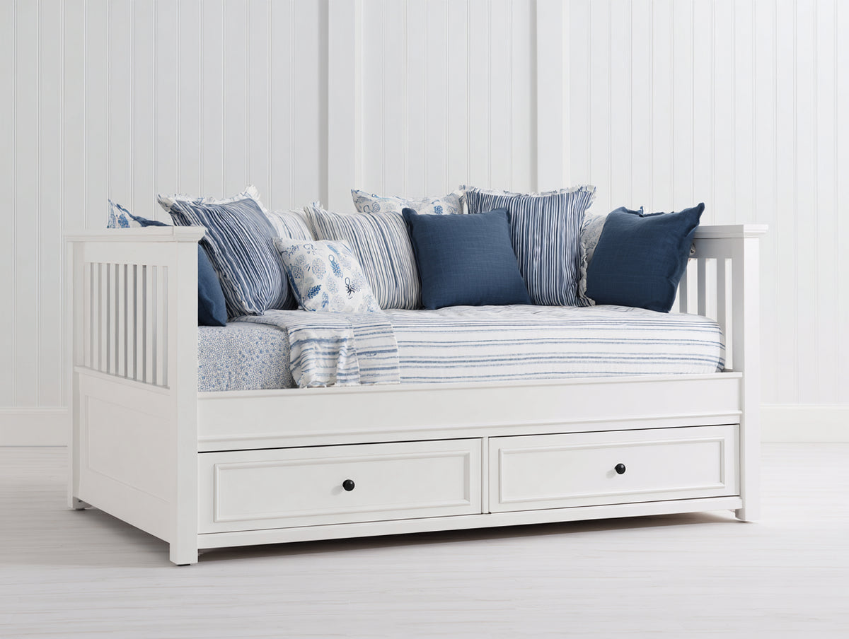 Sofás cama de madera - 205 x 100 x 90 cm - blanco - 2 cajones integrados - diseño clásico para salón y dormitorio