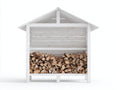 Leñero de exterior de madera 160x60x150 cm color blanco con techo protector para almacenamiento de leña estilo clásico