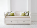 Sofás cama de madera 205 x 100 x 95 cm - blanco y beige - diseño clásico con 2 cajones inferiores