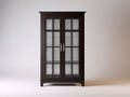 Vitrina de madera 100x40x180 cm color negro con 2 puertas de cristal para salón estilo clásico