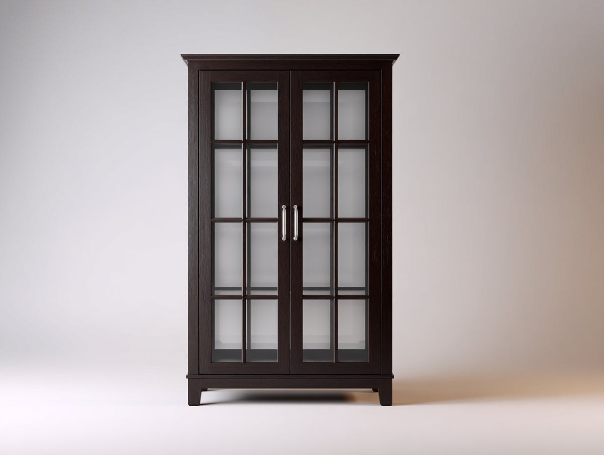 Vitrina de madera 100x40x180 cm color negro con 2 puertas de cristal para salón estilo clásico