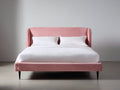 Camas dobles tapizadas 200 x 180 x 115 cm - rosa y negro - cabecero alto envolvente con diseño moderno