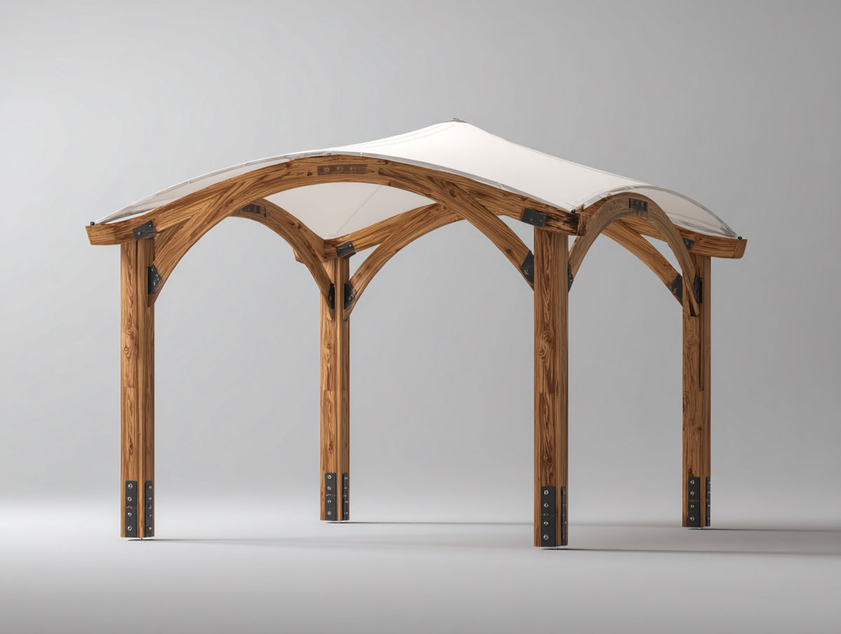 Pérgola de jardín de madera 300x300x250 cm color marrón con techo impermeable para exterior estilo moderno
