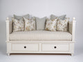 Sofás cama de madera y tejido 200 x 90 x 95 cm - blanco roto-beige - 2 cajones y diseño clásico