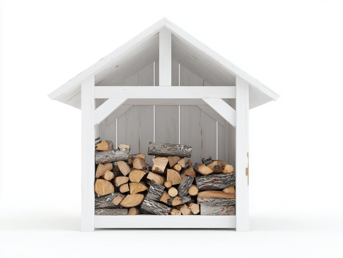 Leñero de exterior de madera 140 x 75 x 180 cm - blanco - techo inclinado y estructura abierta