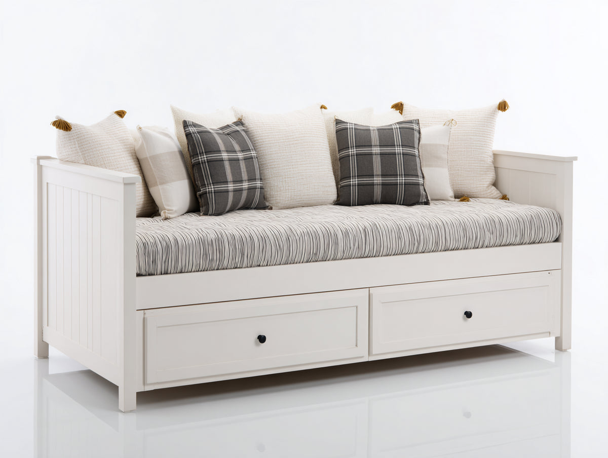 Sofás cama de madera - 205 x 100 x 90 cm - blanco - 2 cajones integrados - diseño compacto para salón y dormitorio