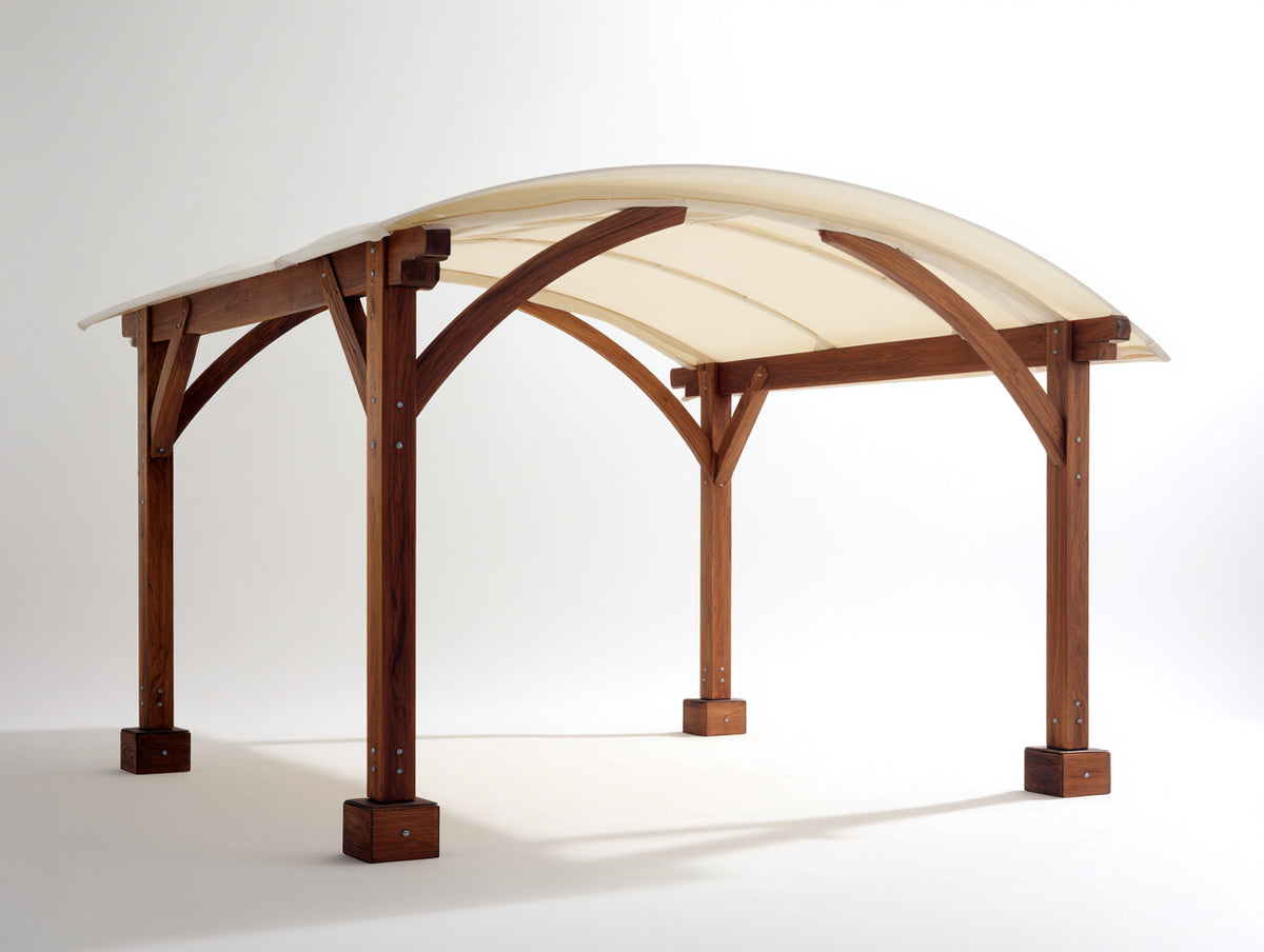 Pérgola de jardín de madera 400x300x250 cm color marrón con techo impermeable para exterior estilo moderno