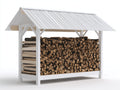 Leñero de exterior de acero 200x70x180 cm color blanco con techo protector para almacenamiento de leña estilo moderno