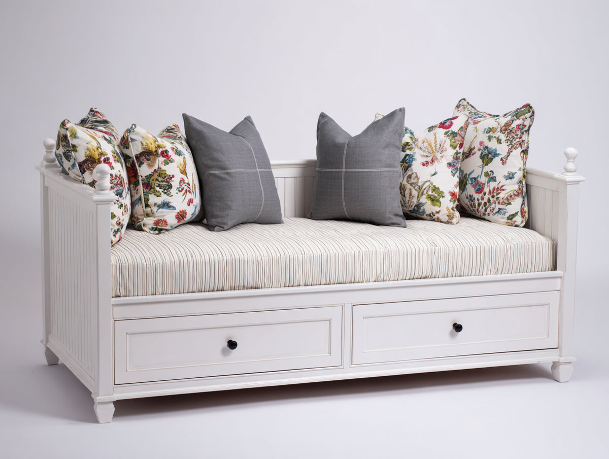 Sofás cama de madera - 205 x 100 x 90 cm - blanco - 2 cajones integrados - diseño clásico para salón y dormitorio