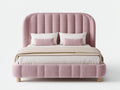 Camas dobles tapizadas en tejido - 215 x 180 x 140 cm - rosa claro - cabecero alto acolchado con diseño vertical