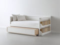 Sofás cama de madera 205 x 100 x 95 cm - blanco y marrón natural - diseño con cama auxiliar extraíble y estantería lateral