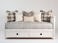 Sofás cama de madera 205 x 100 x 90 cm - blanco y gris - diseño con 2 cajones inferiores y laterales de barrotes