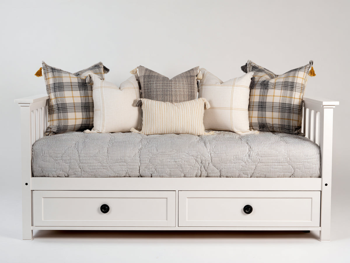 Sofás cama de madera 205 x 100 x 90 cm - blanco y gris - diseño con 2 cajones inferiores y laterales de barrotes