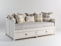Sofás cama de madera y tejido 200 x 90 x 95 cm - blanco-beige - 2 cajones y diseño clásico
