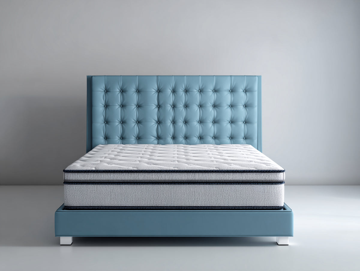 Camas dobles cama tapizada 200x160x110 cm color azul con cabecero acolchado para dormitorio estilo moderno