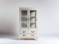 Vitrina de madera 100x40x190 cm color blanco con 2 puertas de cristal y 2 cajones para salón estilo clásico