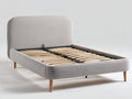 Camas dobles tapizadas en tejido - 215 x 170 x 110 cm - gris claro y madera natural - cabecero acolchado con somier de láminas - diseño moderno