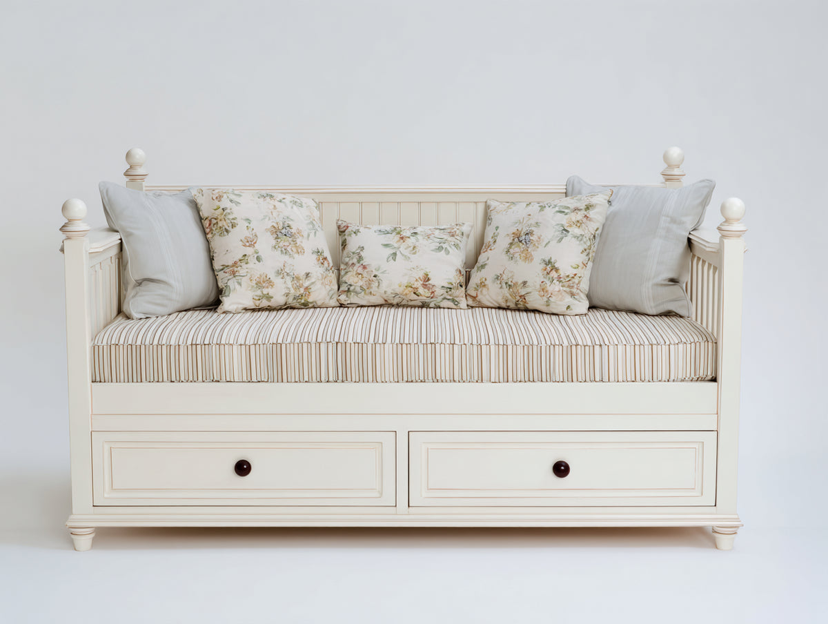 Sofás cama de madera - 200 x 95 x 90 cm - blanco - 2 cajones integrados - diseño clásico para salón y dormitorio