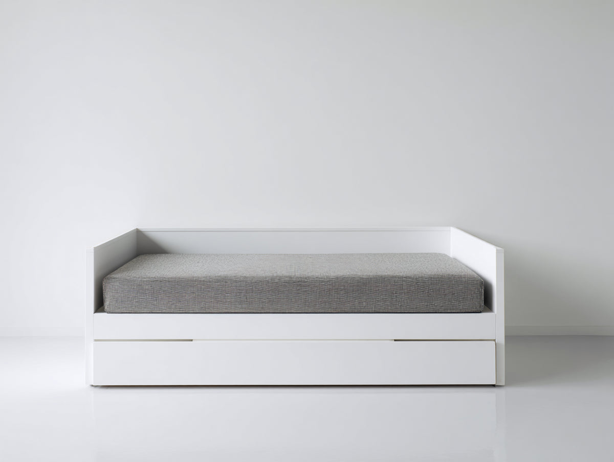 Sofás cama de madera 205 x 100 x 85 cm - blanco y gris - diseño compacto con cama auxiliar extraíble