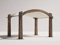 Pérgola de jardín de madera y metal 400 x 300 x 260 cm - marrón y marfil - cubierta textil y diseño arqueado
